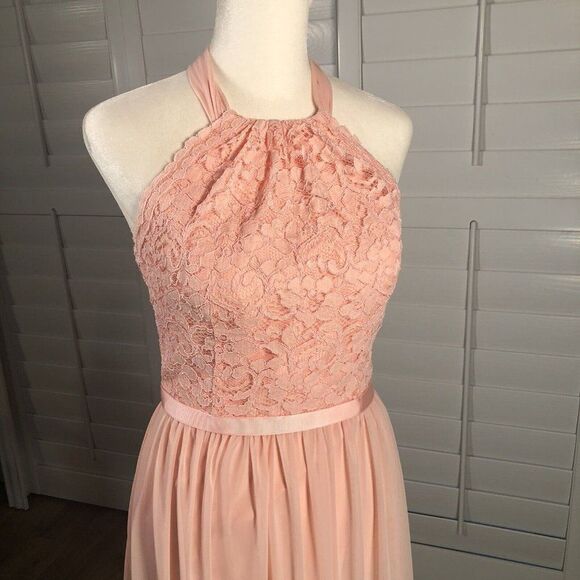 Peach Cocktail Dress 4 Pink Lace Chiffon Bridesmaid Dance Halter Homecoming Prom - Picture 8 of 10